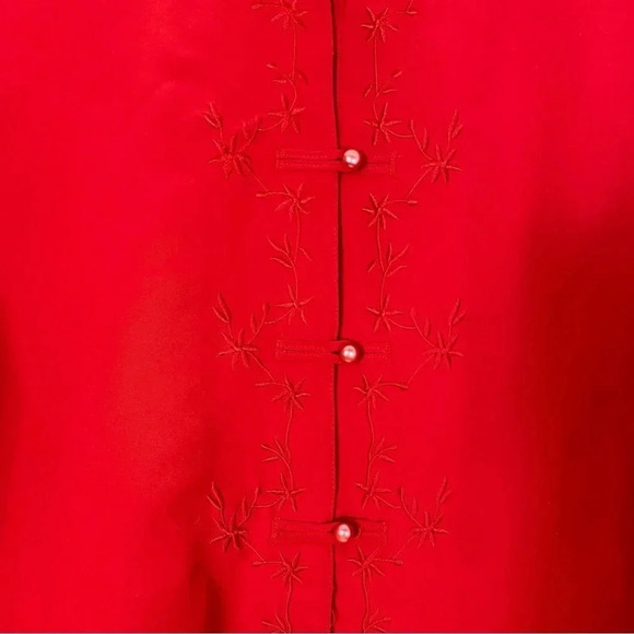 Vintage 80s 90s Embroidered Button Down Blouse Womens Size 14 XL Red Shirt Top - Picture 4 of 12